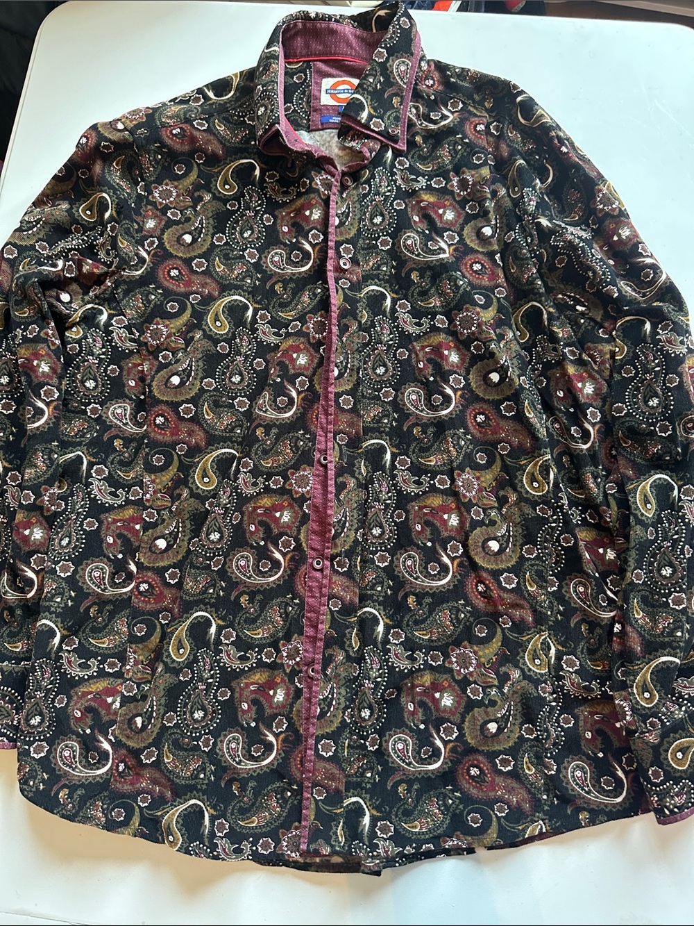 UNISEX Paisley Button-Front Blazer Jacket in Black & Burgundy